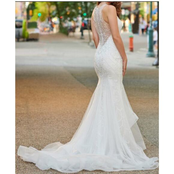 Copied - Enchanting by Mon Cherie Wedding Size 16 Halter Mermaid Beaded NWT - Picture 5 of 8